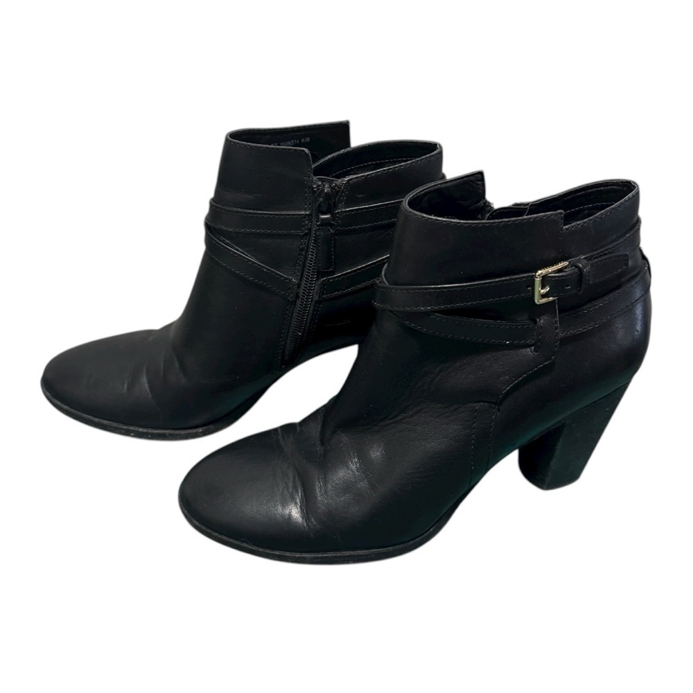 COLE HAAN Grand Black Leather Side-Zip Heeled Ankle Boots Size 8.5B